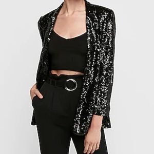 Express black sequin boyfriend blazer size xs